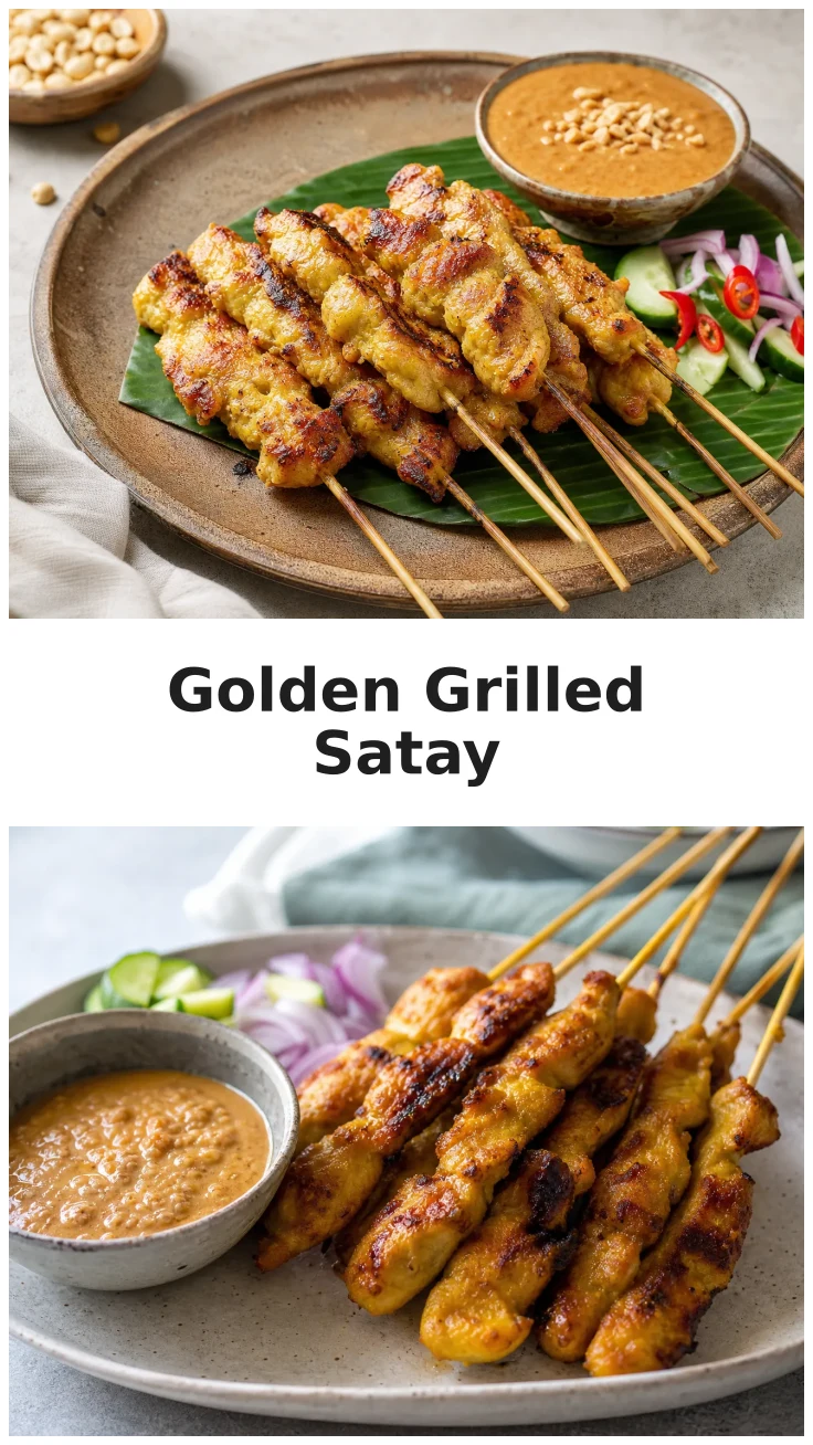 Delicious Golden Grilled Chicken Satay Skewers with Peanut Sauce