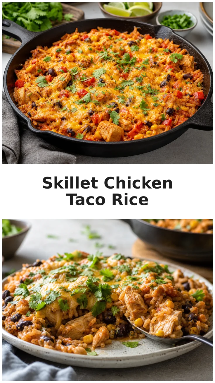 Cheesy Skillet Chicken Taco Rice for Easy Weeknight Dinners Cheesy Skillet Chicken Taco Rice for Easy Weeknight Dinners